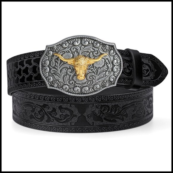 il_fullxfull.6100470303_e7fk.jpg Western Leather Belt Floral Engraved Buckle Classic Cowboy Style Adjustable